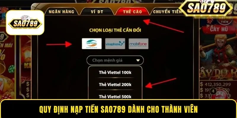 Quy định nạp tiền Sao789 dành cho thành viên